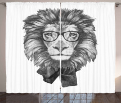 Hipster Animal in Glasses Curtain
