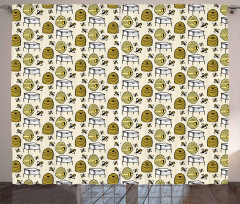 Caricature Bee Hives Rural Curtain