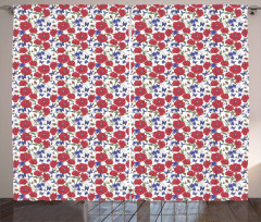 Summer Theme Red Poppies Curtain