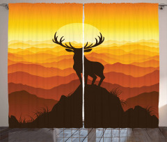 Deer Sunset Mountains Curtain