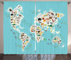 World Map Local Animal Curtain