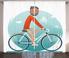 Hipster Guy Riding Bicycle Curtain
