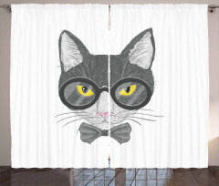 Greyscale Cat with Bowtie Curtain