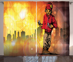Rap Music City Skyline Curtain
