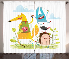 Playing Animals in Garden Curtain