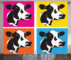 Pop Art Cow Heads Image Curtain