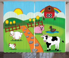 Cartoon Farmhouse Life Curtain