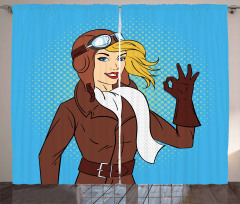 Pop Art Woman Pilot Curtain