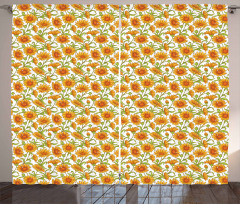 Botanic Cartoon Calendula Curtain