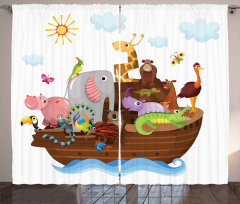 Animals in Ship Cartoon Curtain