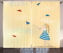 Girl with Paper Planes Curtain