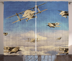 3D Retro Biplanes Curtain