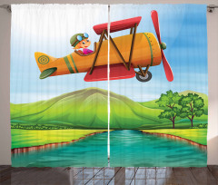 Kid on a Biplane River Curtain