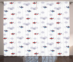 Cartoon Planes in Sky Curtain