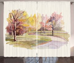 Watercolor Trees and Road Curtain