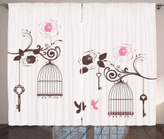 Bird Cages Keys Doves Curtain