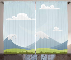Cartoon Mountains Idyllic Curtain