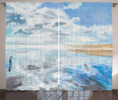 Oil Painting Beach Summer Curtain