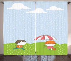Boy and Girl in the Rain Curtain