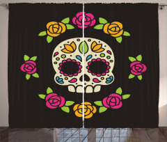 Floral Wreath Skull Curtain