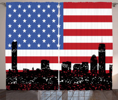 Skyline and US Flag Curtain