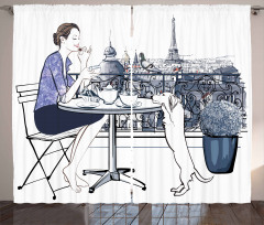 Woman Having Breakfast Paris Curtain