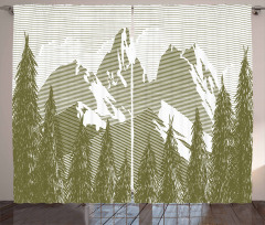 Woodcut Style Mountain Land Curtain