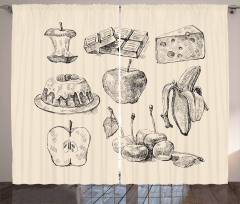 Hand-Drawn Sketch Meals Curtain