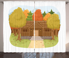 Cabin in the Autumn Forest Curtain