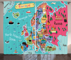 Cartoon Europe Map Landmark Curtain