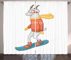 Cartoon Goat Snowboarding Curtain
