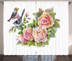 Sparrows on Roses Curtain