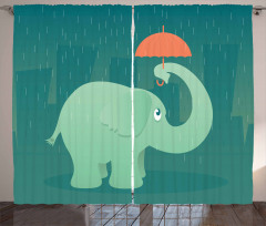 Elephant Holding Umbrella Curtain