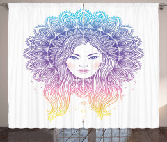 Boho Girl Feather Mandala Curtain