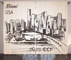 Miami Cityscape Sketch Curtain