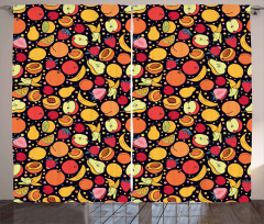 Colorful Fruits and Dots Curtain