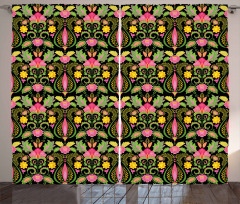 Exotic Flowers Feathers Curtain