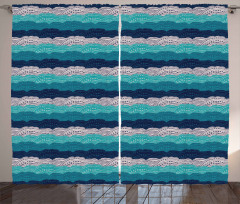 Ornamental Waves in Blue Tones Curtain