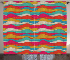 Retro Colorful Wave Design Curtain