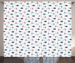 Doodle Fish and Waves Curtain