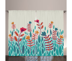 Doodle Poppy Flowers Curtain