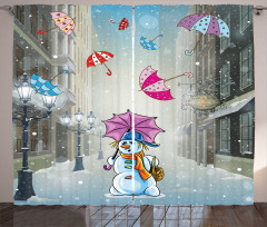Cartoon Snowman and Umbrella Curtain