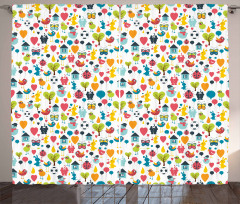 Cartoon Elements Birds Curtain