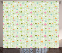 Colorful Stars on Pale Green Curtain