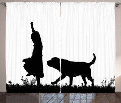 Little Girl Walking a Dog Curtain