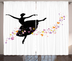 Dancer Silhouette Flowers Curtain