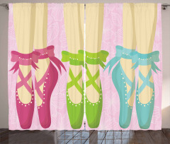 Colored Pointe Shoes on Pink Curtain