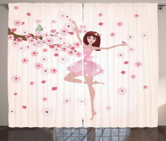 Ballerina Girl Sakura Tree Curtain