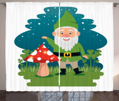 Elf with Mushroom in Forest Curtain