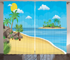 Palms Rocks Sand Sun Curtain